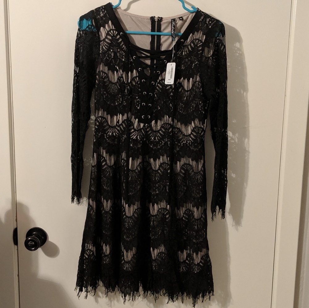 NWT Black Heart- Black Floral Scallop Lace Dress